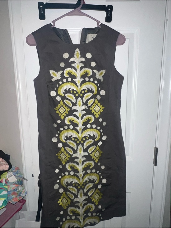 Tabitha Dresses & Skirts - Sleeveless Embroidered Shift Dress in Brown and Olive -